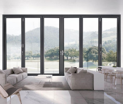 अनुकूलन योग्य घर एल्यूमीनियम तह दरवाजा लॉक करने योग्य हैंडल के साथ टुकड़े टुकड़े कांच