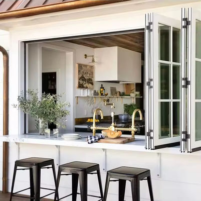 कस्टम बालकनी एल्यूमीनियम तह खिड़की टेम्पर्ड अछूता तह कांच खिड़की