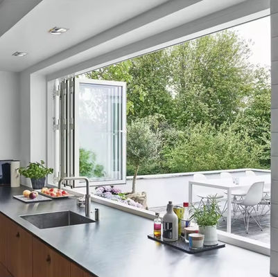 कस्टम बालकनी एल्यूमीनियम तह खिड़की टेम्पर्ड अछूता तह कांच खिड़की