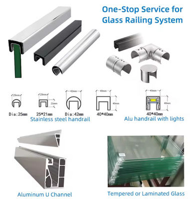 लामेल यू चैनल ग्लास बैलस्ट्रेड लमिनेटेड ग्लास के साथ शीर्ष पर घुड़सवार स्थापना