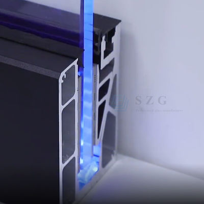 एलईडी लाइट के साथ 12 मिमी सीढ़ी फ्रेमलेस ग्लास बालकनी रेलिंग यू चैनल