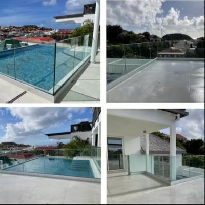 8-16 मिमी लेमिनेटेड ग्लास और 5 साल से अधिक की वारंटी के साथ रंगीन एलईडी लाइट यू चैनल ग्लास रेलिंग