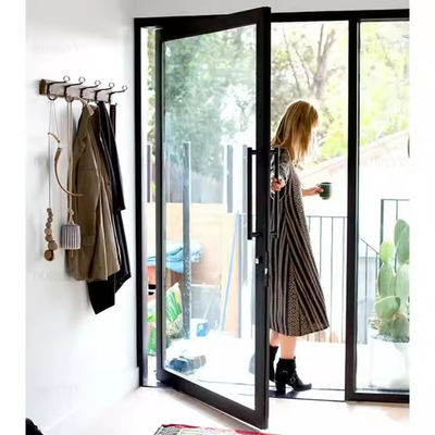 4-12 मिमी डबल ग्लेज़िंग एल्यूमीनियम पिवोट डोर के साथ पारदर्शी ग्लास और स्टेनलेस स्टील स्क्रीन नेट सामग्री