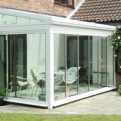 बिना फ्रेम का द्वि-फोल्डिंग डबल ग्लेज़िंग डोर रिट्रेक्टेबल ग्लास आँगन दरवाजा