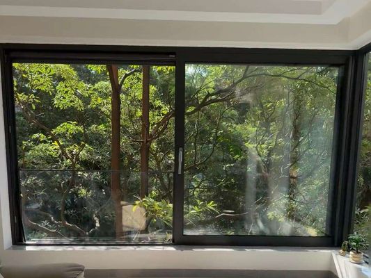 स्टेनलेस स्टील हार्डवेयर डिजाइन के साथ अनुकूलित डबल ग्लेज़िंग ब्लैक फ्रेम एल्यूमीनियम स्लाइडिंग Sash विंडो
